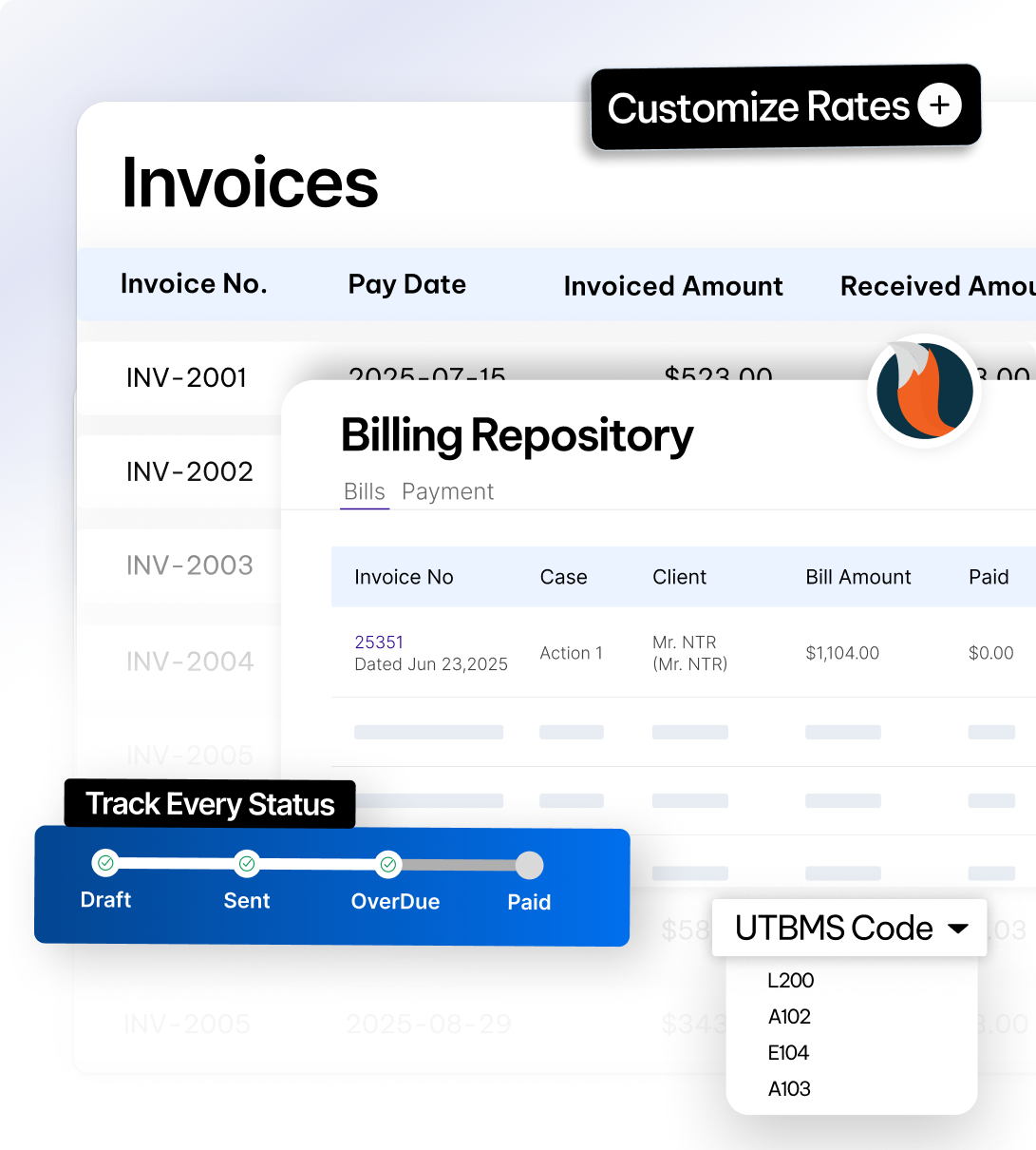 Billing and invoicing feature in the CaseFox software