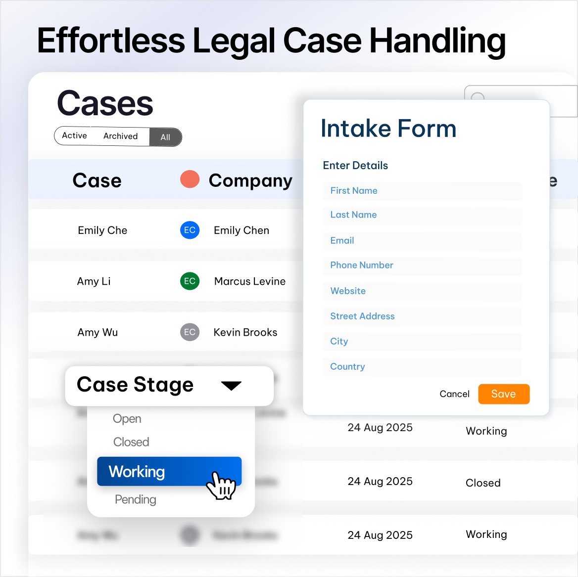 Case management in CaseFox civil litigation law software