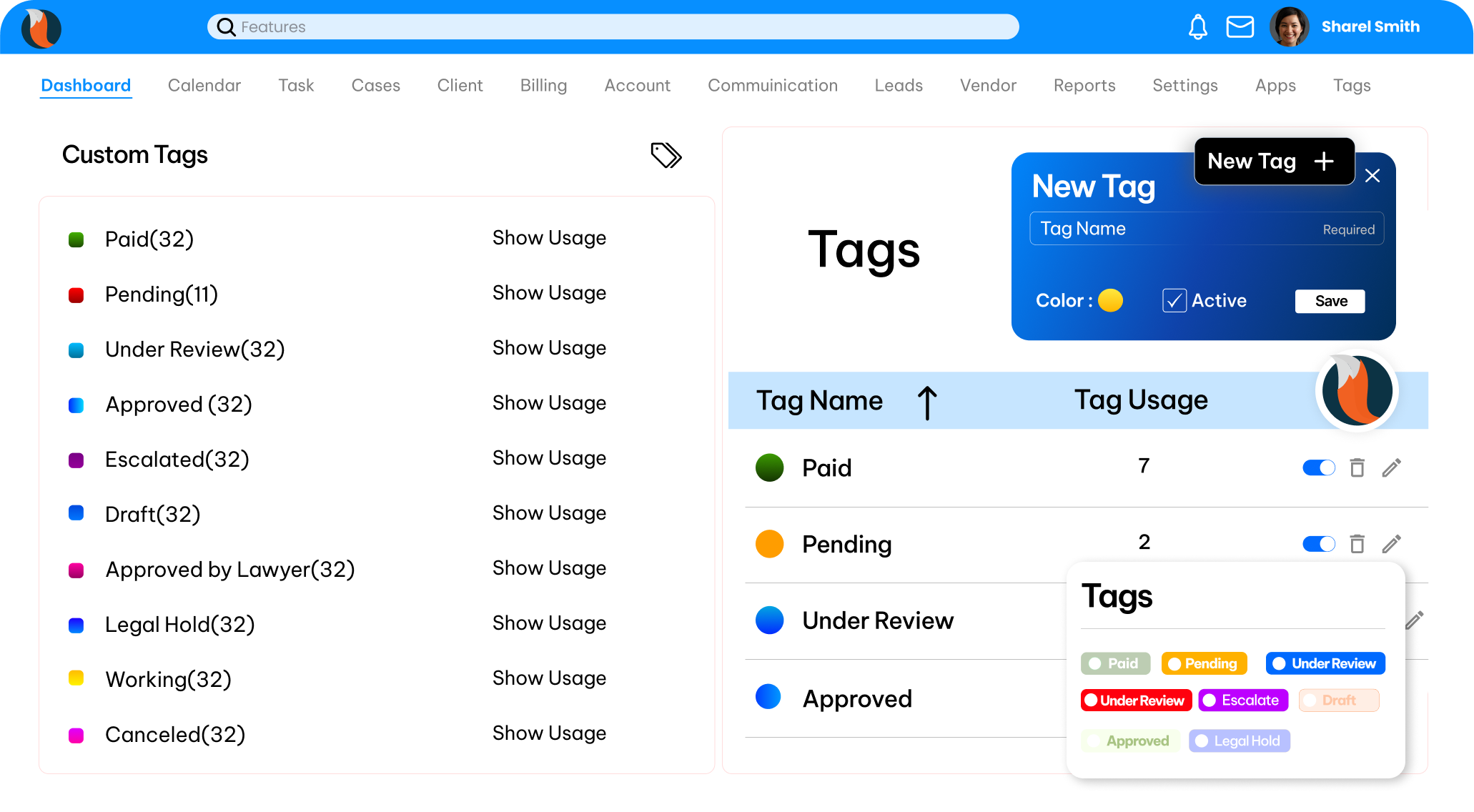 CaseFox legal software custom tagging feature