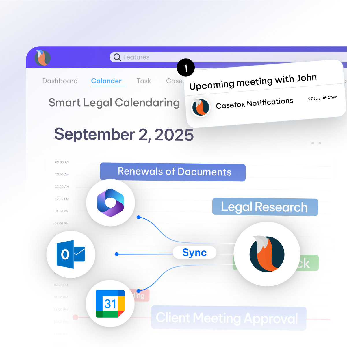 Legal calendaring in CaseFox elder law attorneys software