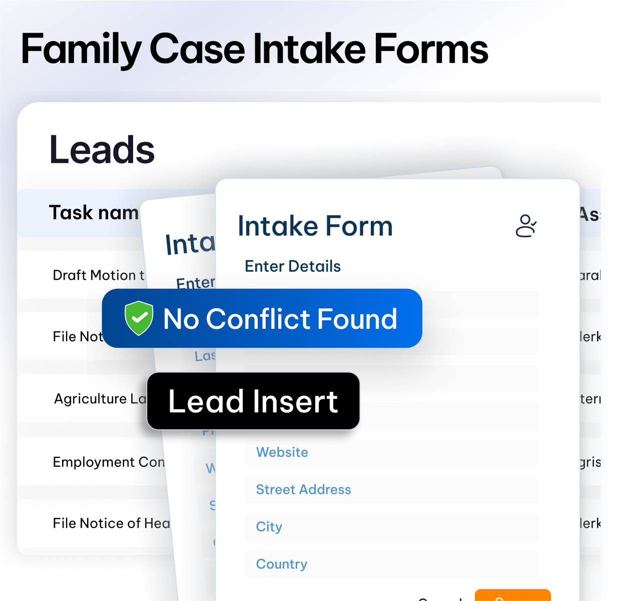 Customizable legal client intake forms in CaseFox family law software