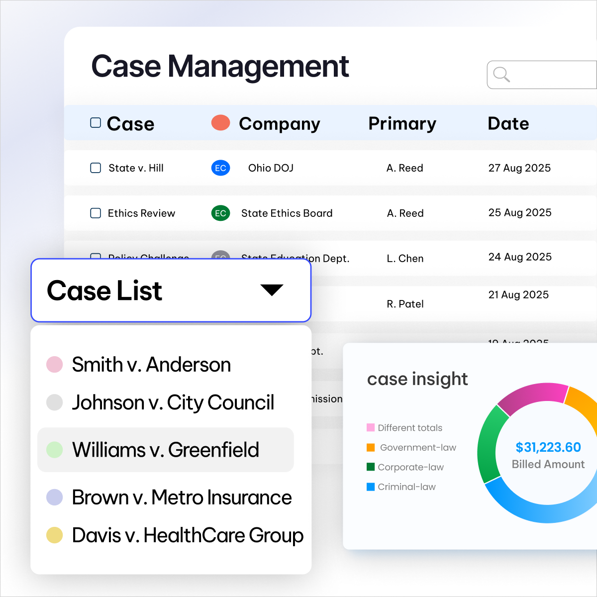 Legal case management feature - CaseFox Government law software