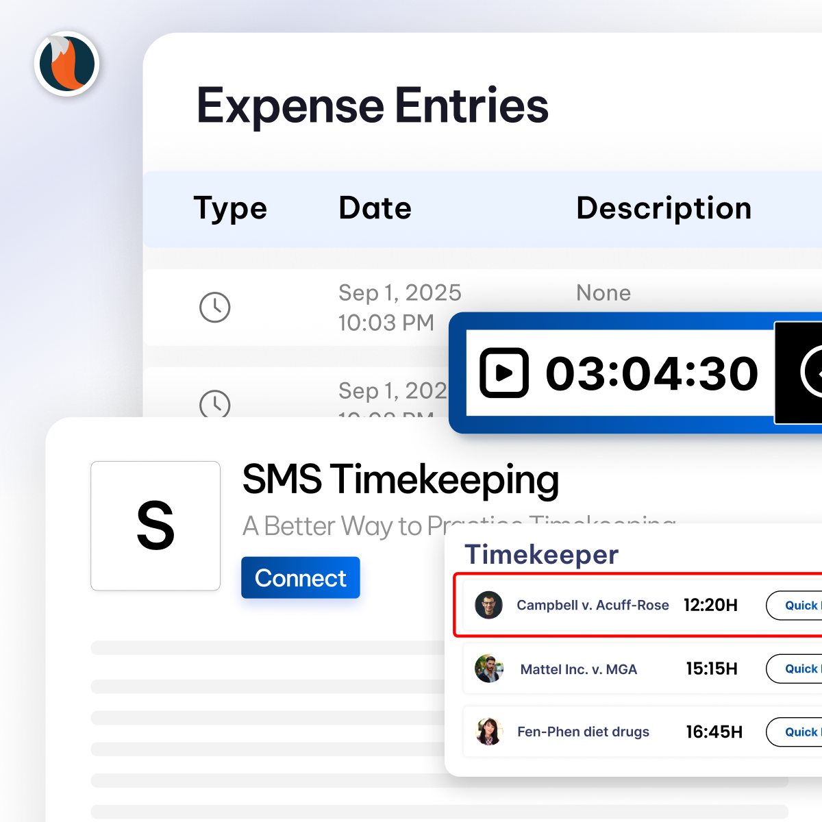 CaseFox Legal Time & Expense Tracking UI