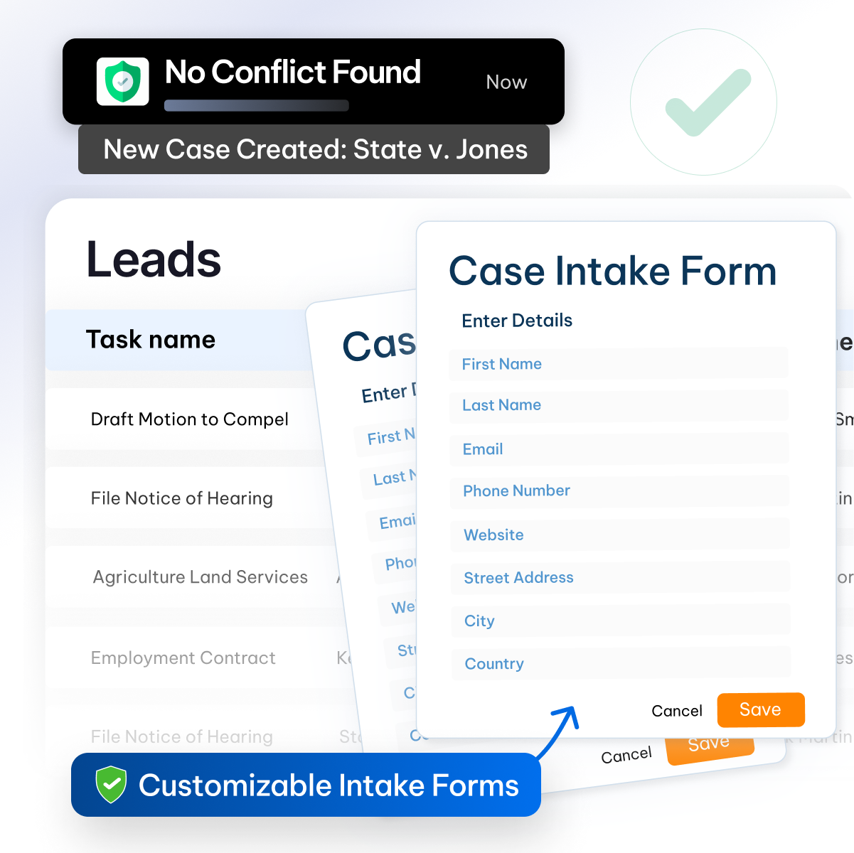 Legal client intake form management feature in CaseFox immigration lawyer software