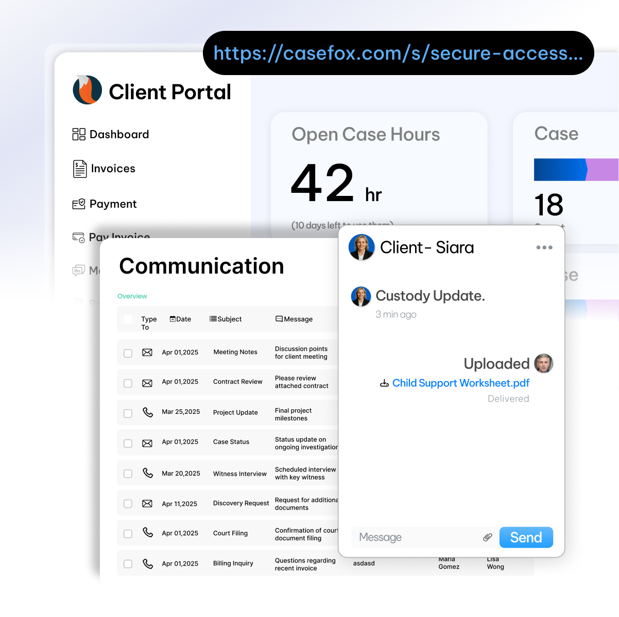 Secure Client Portal feature - CaseFox software for immigration attorneys