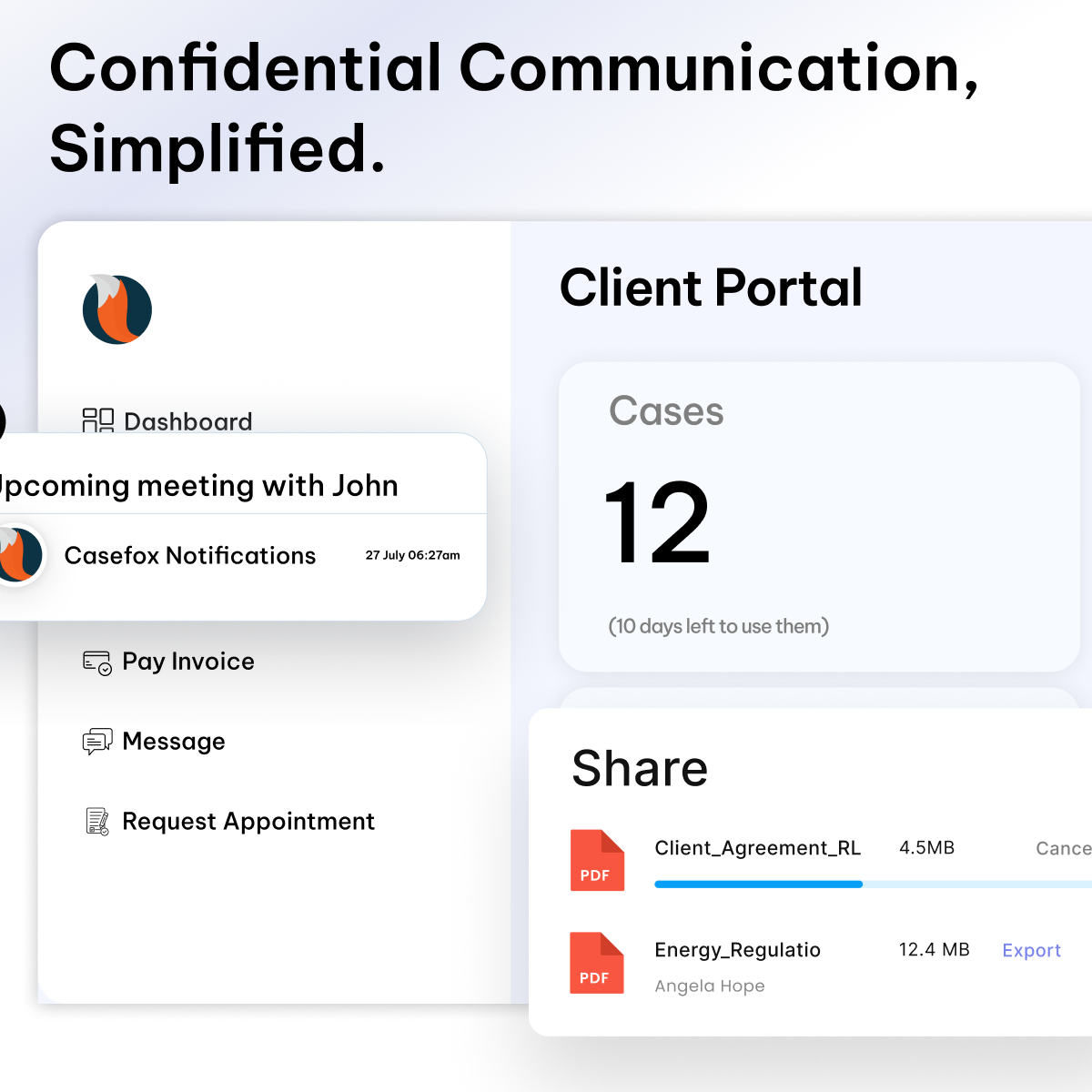 Secure Client Portal - CaseFox In-house counsel legal software