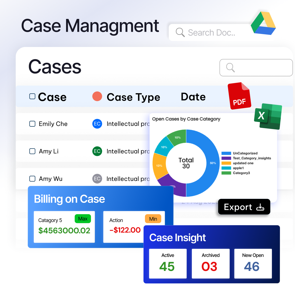 Legal case management feature - CaseFox IP lawyers software