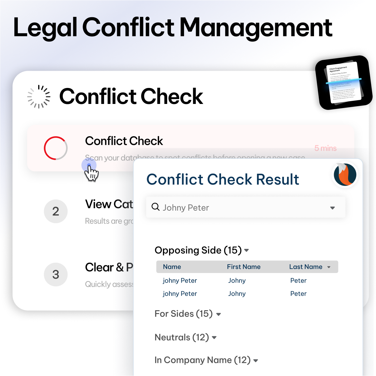 Law firm conflict check - CaseFox intellectual property lawyers software