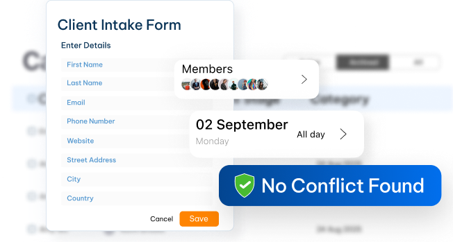 Law firm client intake and conflict checks feature in CaseFox software