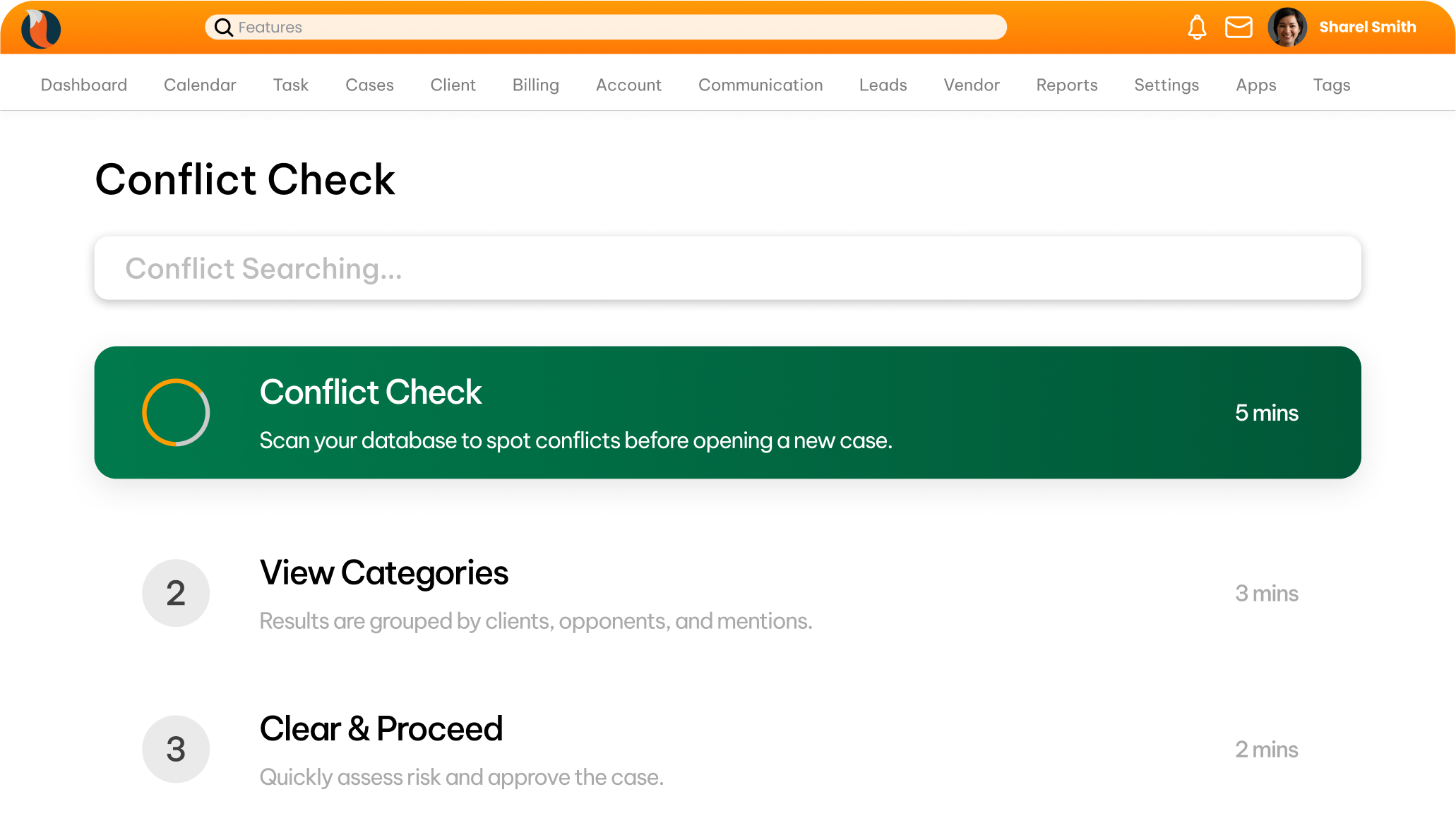 CaseFox UI Law Firm Conflicts Check Software