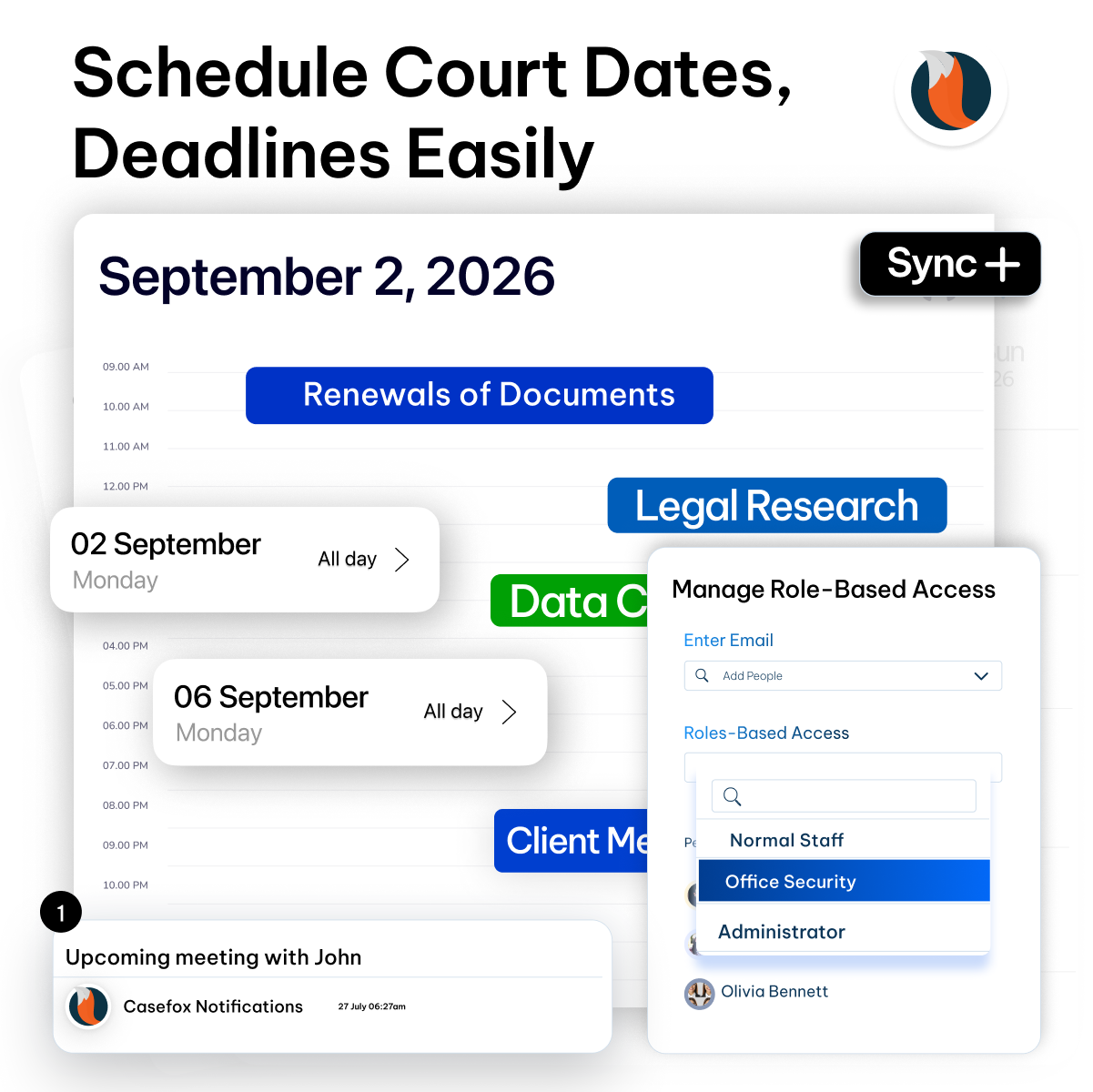 Calendar management - CaseFox legal software