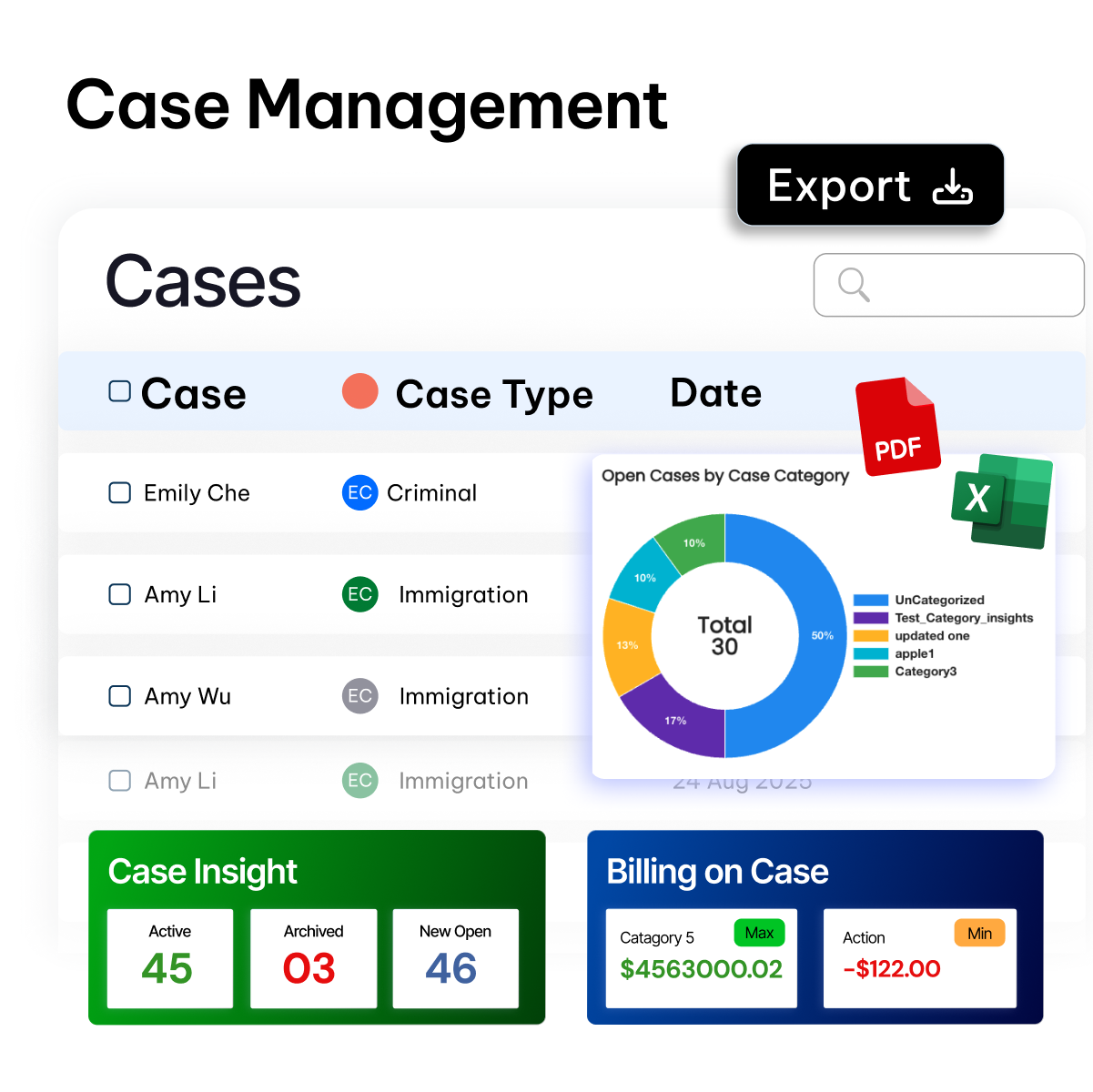 Legal case management UI - CaseFox software
