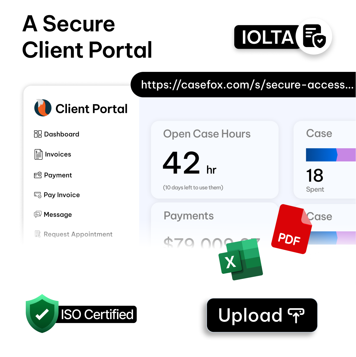 Secure client portal UI - CaseFox law software