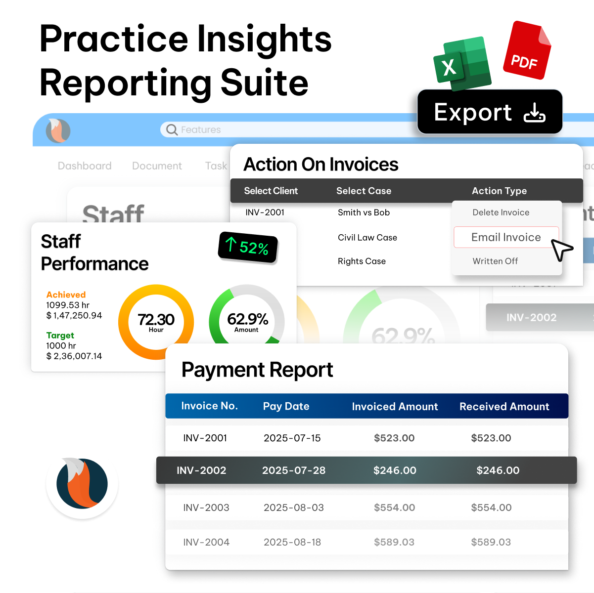 Reporting feature - CaseFox legal software