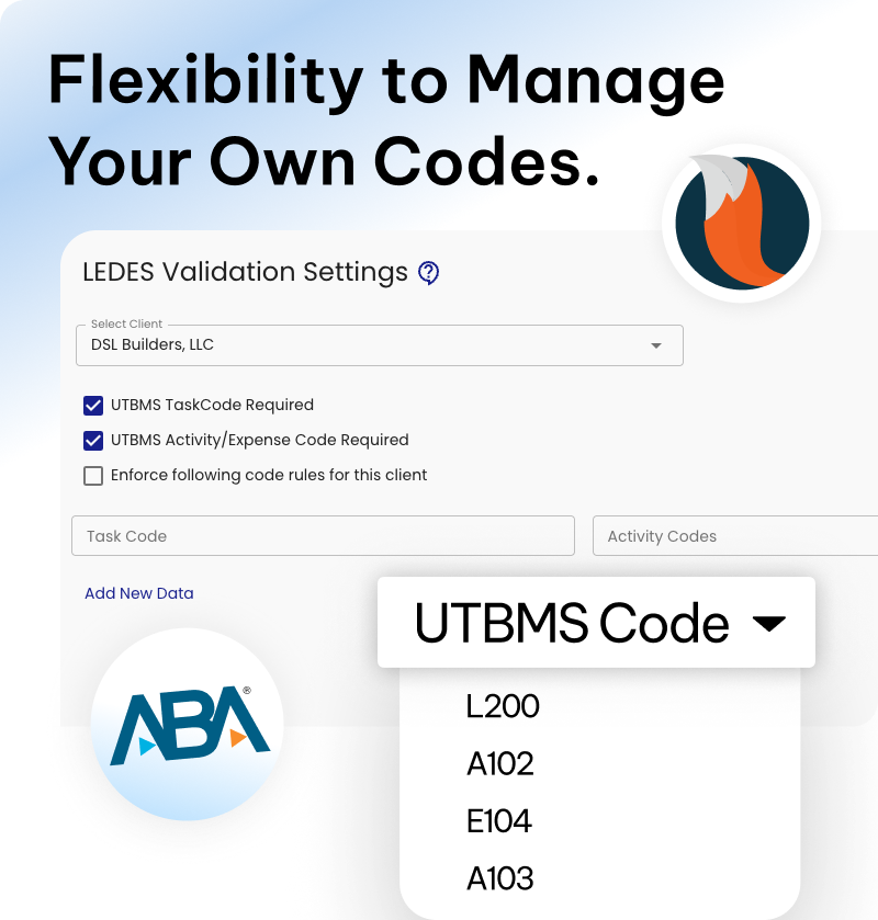 LEDES invoicing with custom code management, consolidated formats, and accurate client data