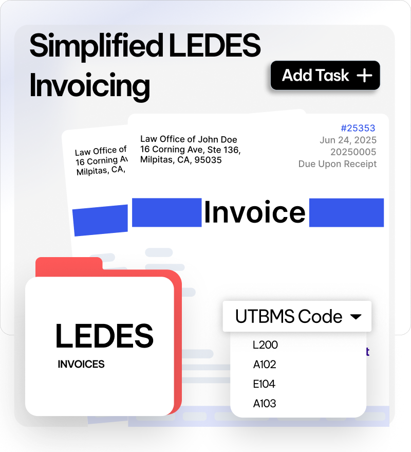 CaseFox LEDES invoicing UI with multiple formats and bulk case invoice generation