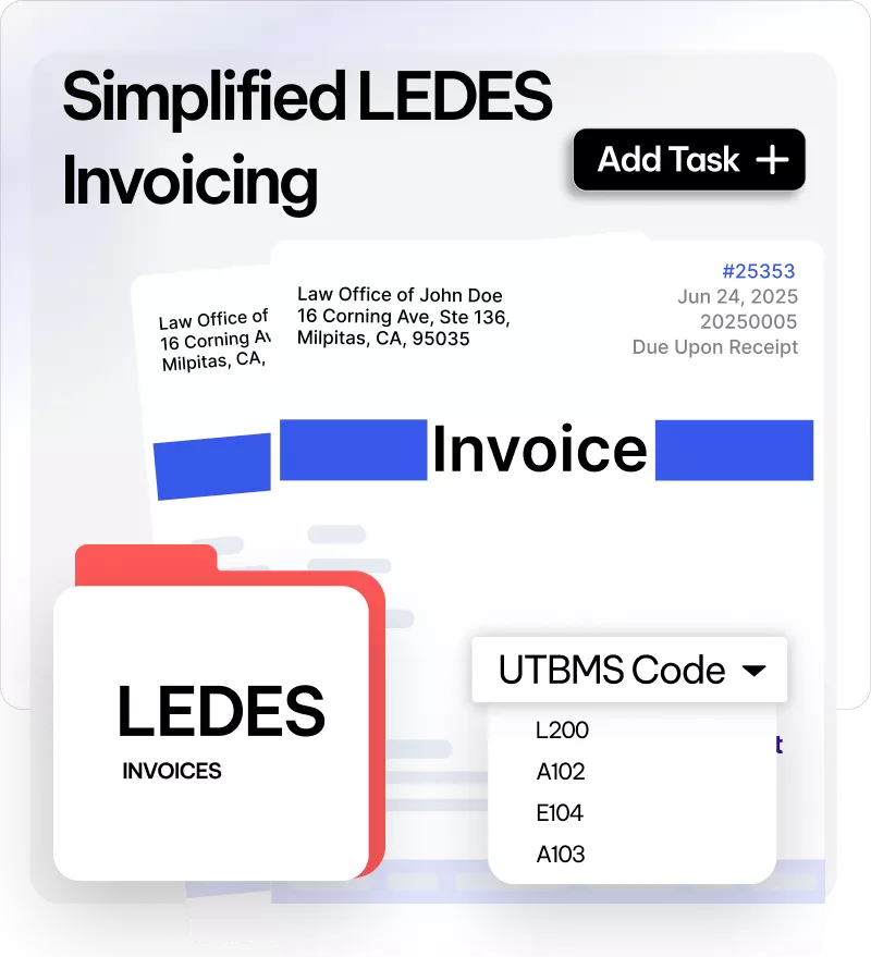 CaseFox LEDES invoicing UI with multiple formats and bulk case invoice generation