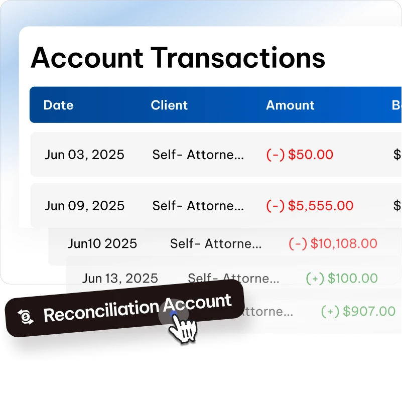 CaseFox UI legal trust account reconciliation
