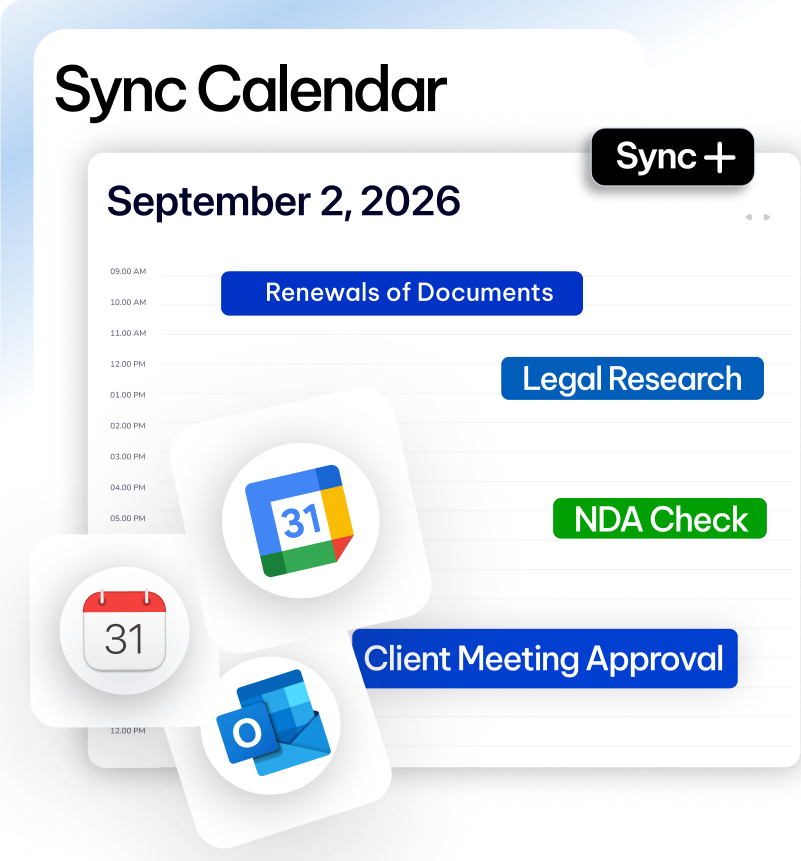 Two-way legal calendar sync with Google, Outlook, and iCal