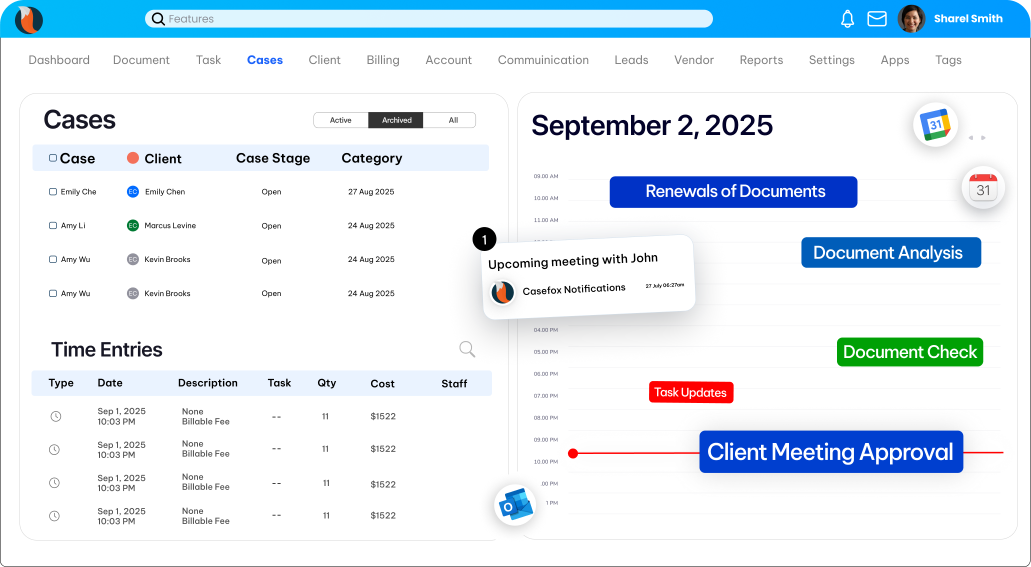 CaseFox UI Legal Case Management Software