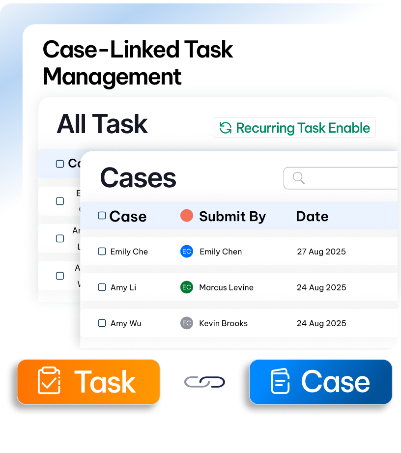 Link tasks directly to cases in CaseFox legal software