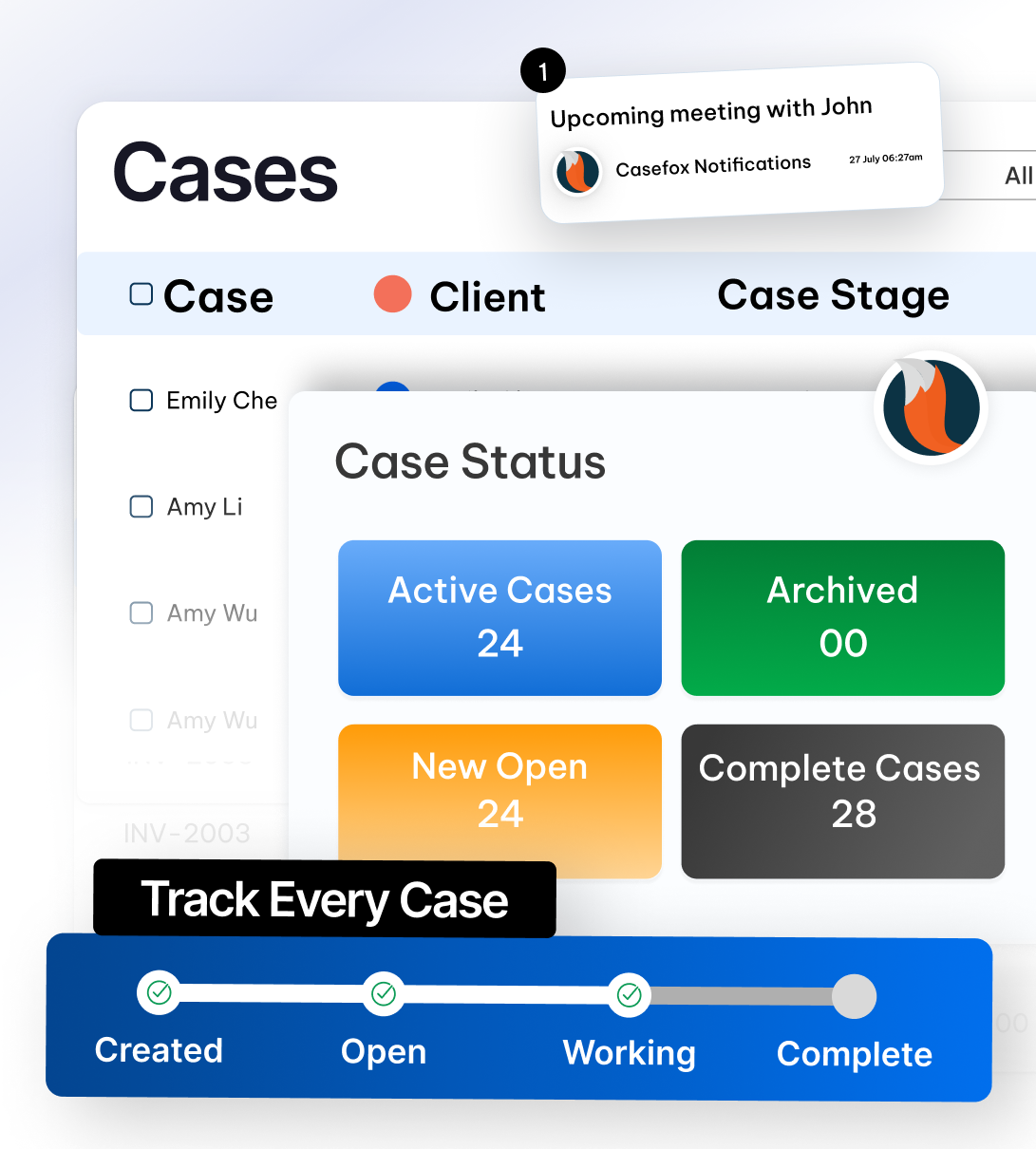 Legal accounts management in CaseFox software