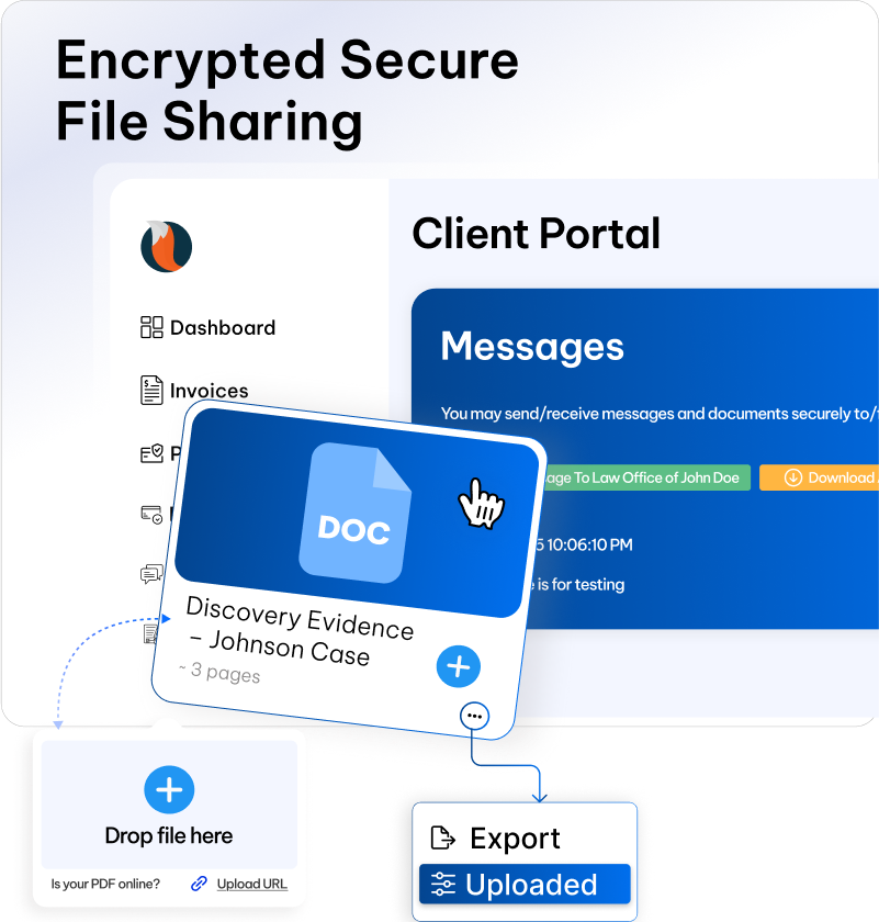 Secure file sharing in CaseFox legal software