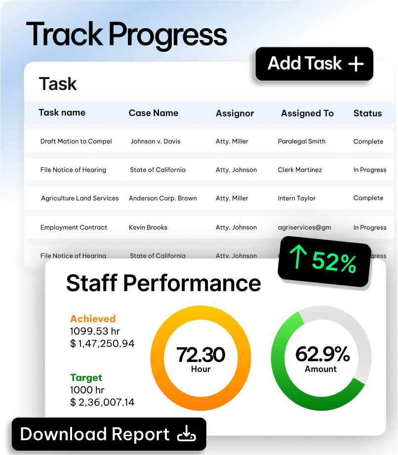 CaseFox UI legal tasks tracking and management