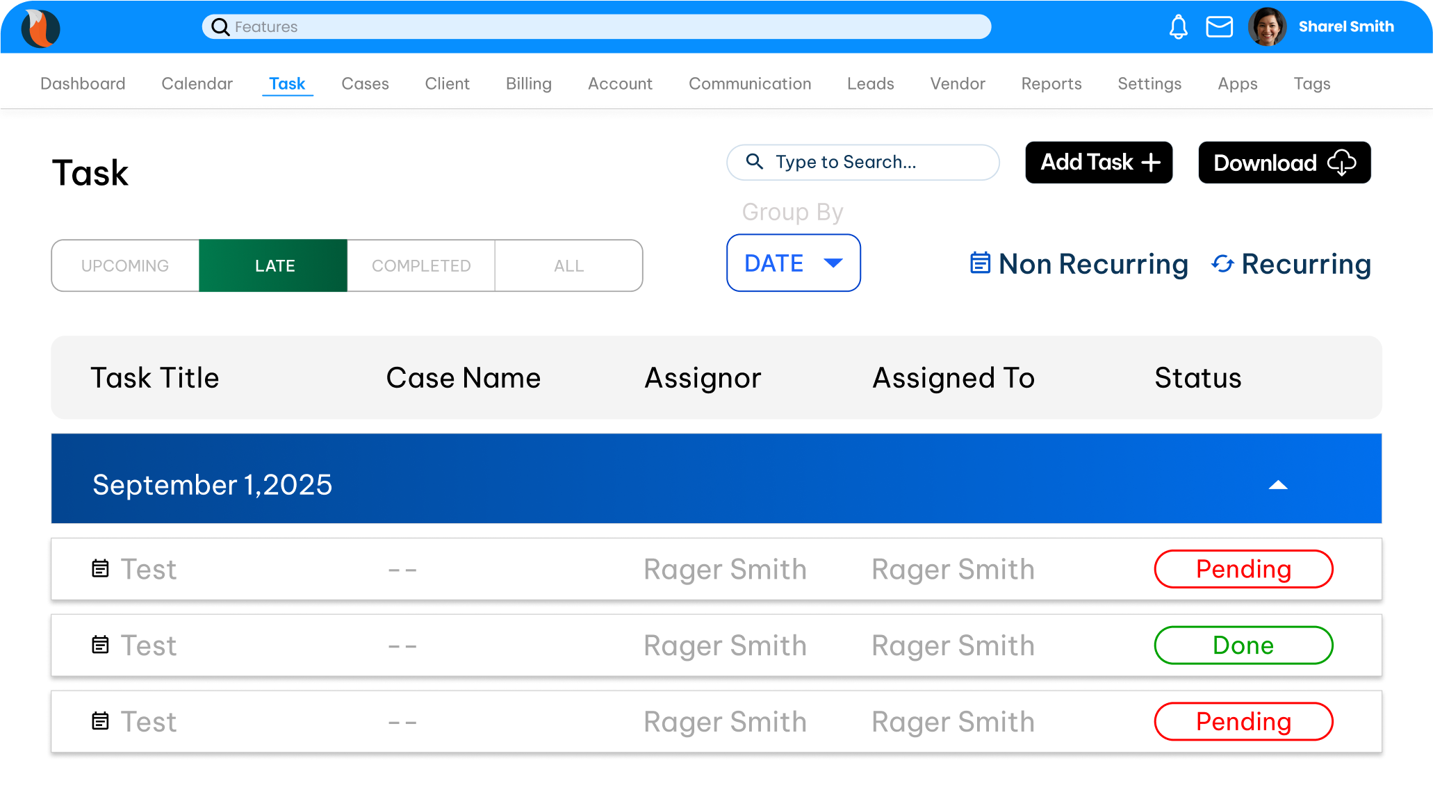 CaseFox UI Law Firm Task Management Software