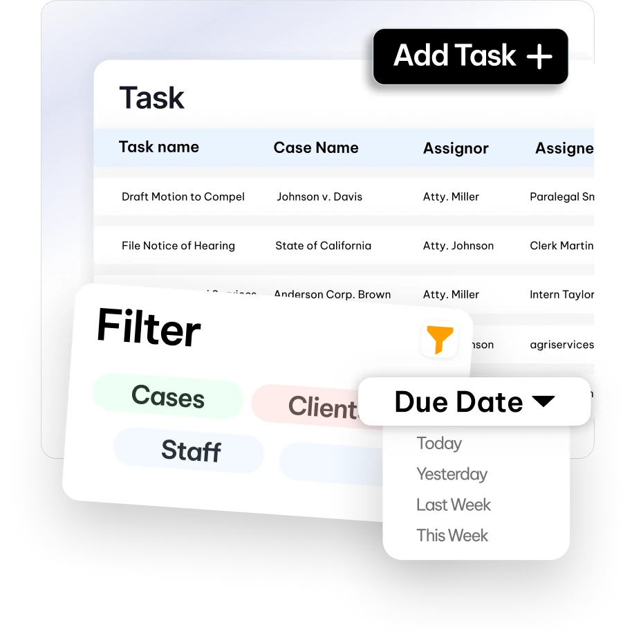 CaseFox Legal Task Management UI Create & Manage Tasks