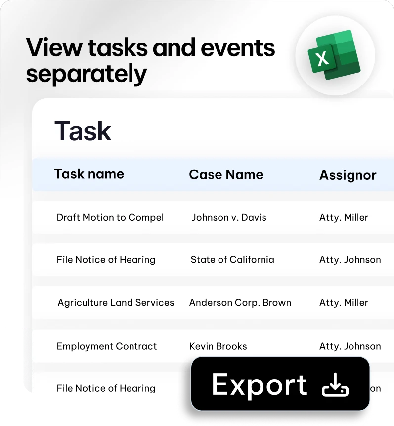 CaseFox task management UI with email alerts, real-time updates, and export options