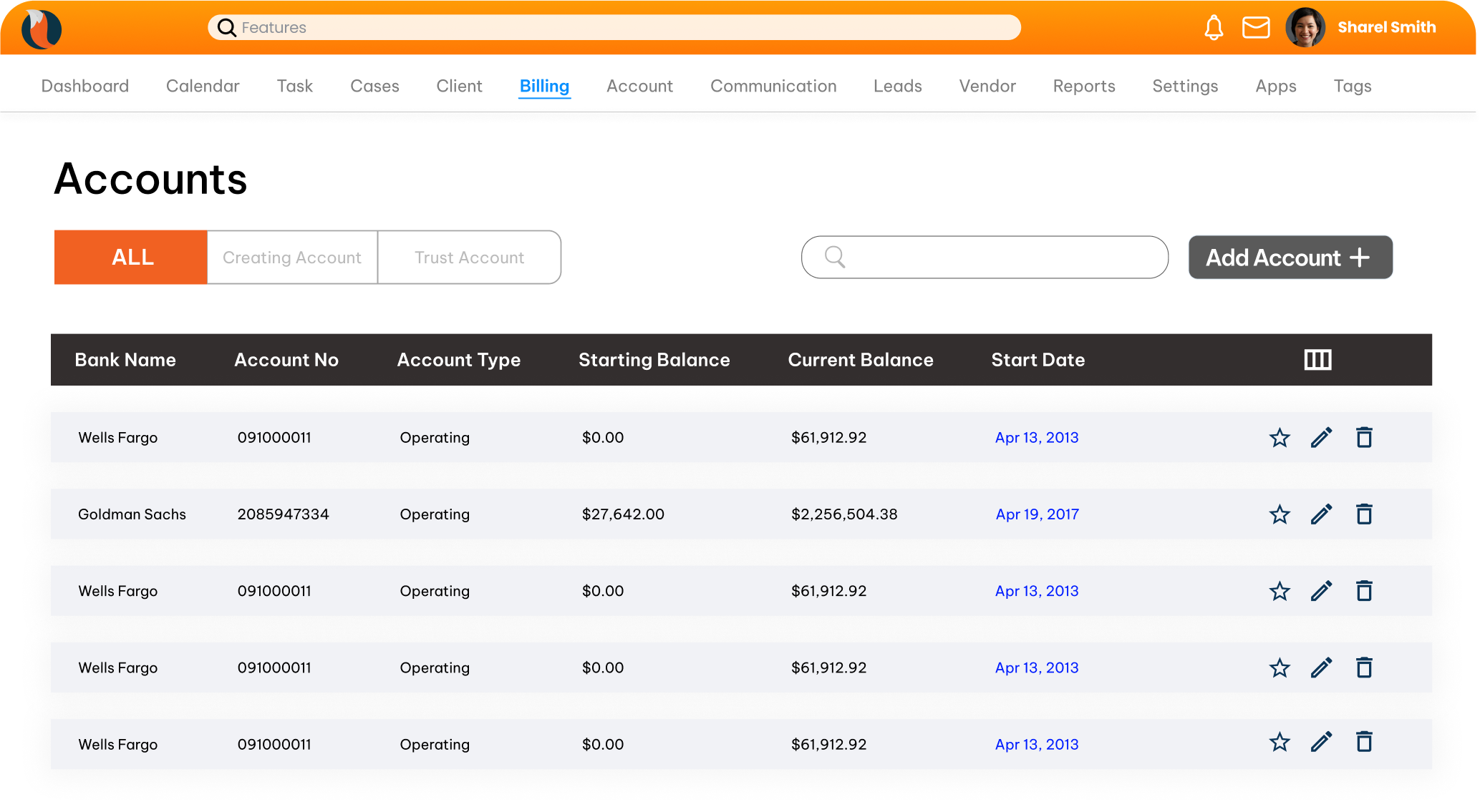 CaseFox UI Legal Trust Accounting Management Software