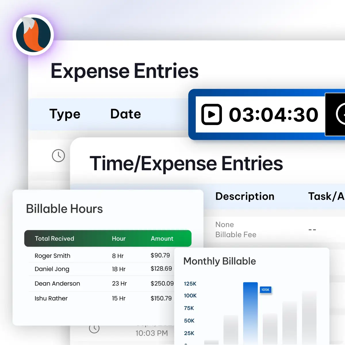 Legal time and expense tracking feature - CaseFox software