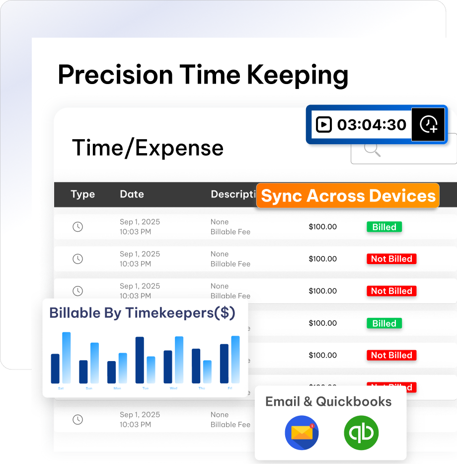 Legal time and expense tracking feature - CaseFox software