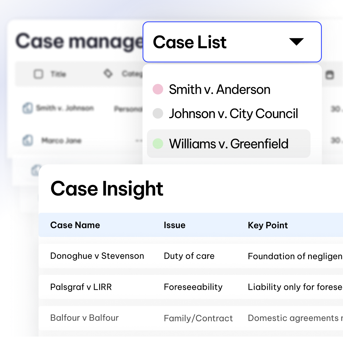 Legal case management feature - CaseFox personal injury law software for attorneys