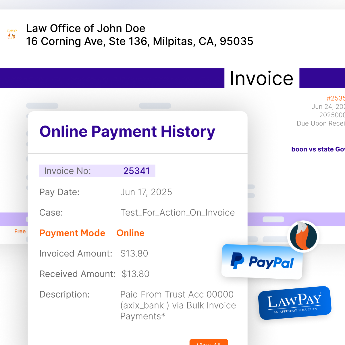 Billing and payment management in CaseFox real estate law office software
