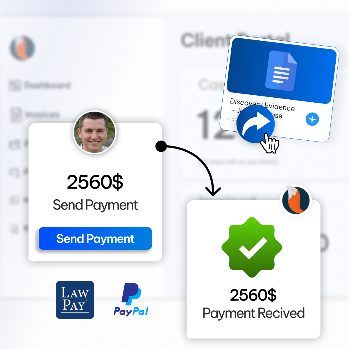 Secure client portal feature in CaseFox real estate law software for attorneys