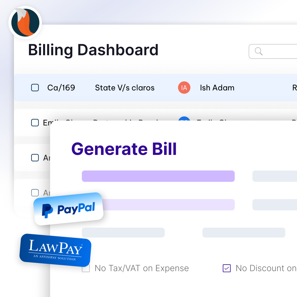 Legal billing & invoicing feature - CaseFox software