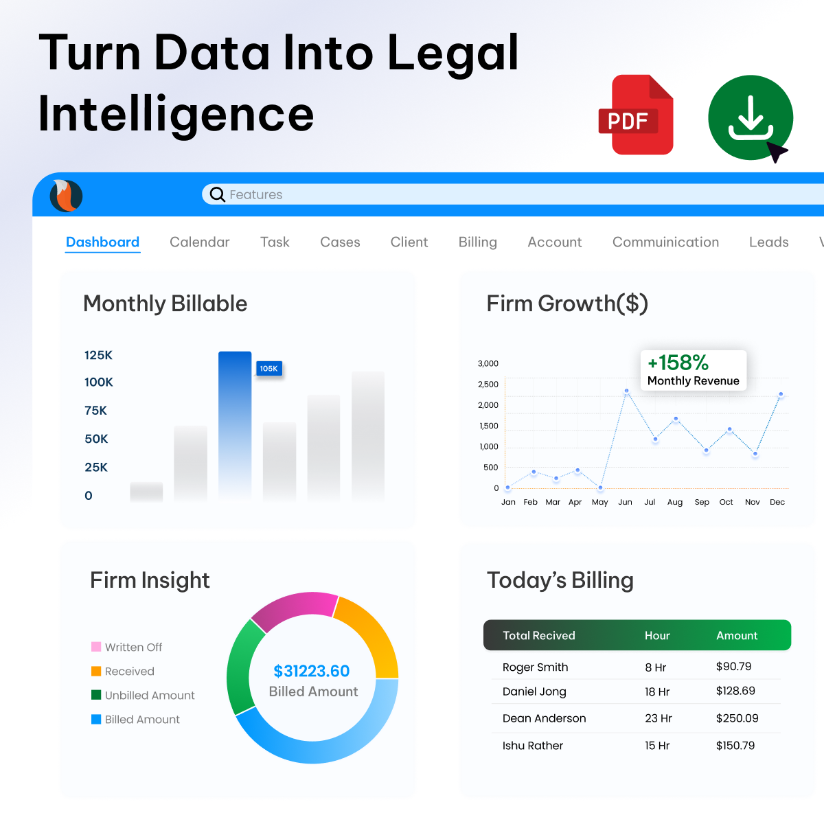 Legal reporting & insights feature - CaseFox legal software