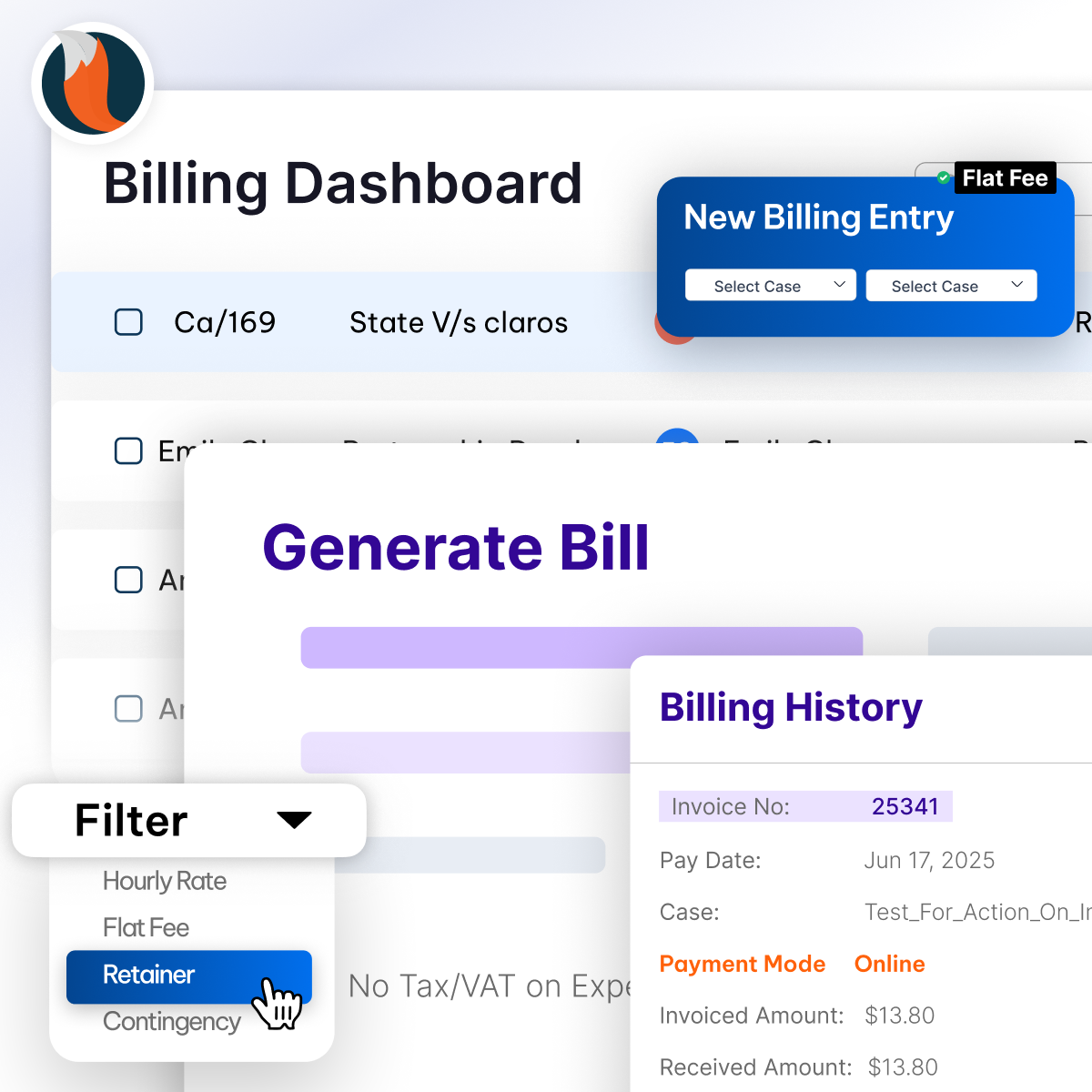 Advanced legal billing and invoicing feature - CaseFox software