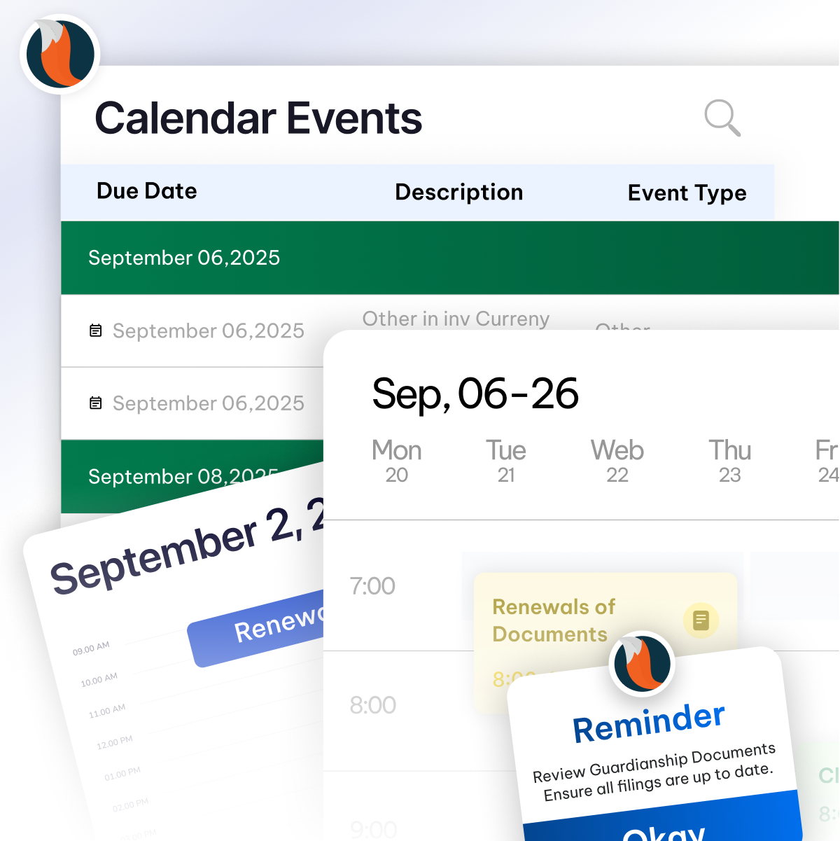 Legal calendar management feature - CaseFox law software
