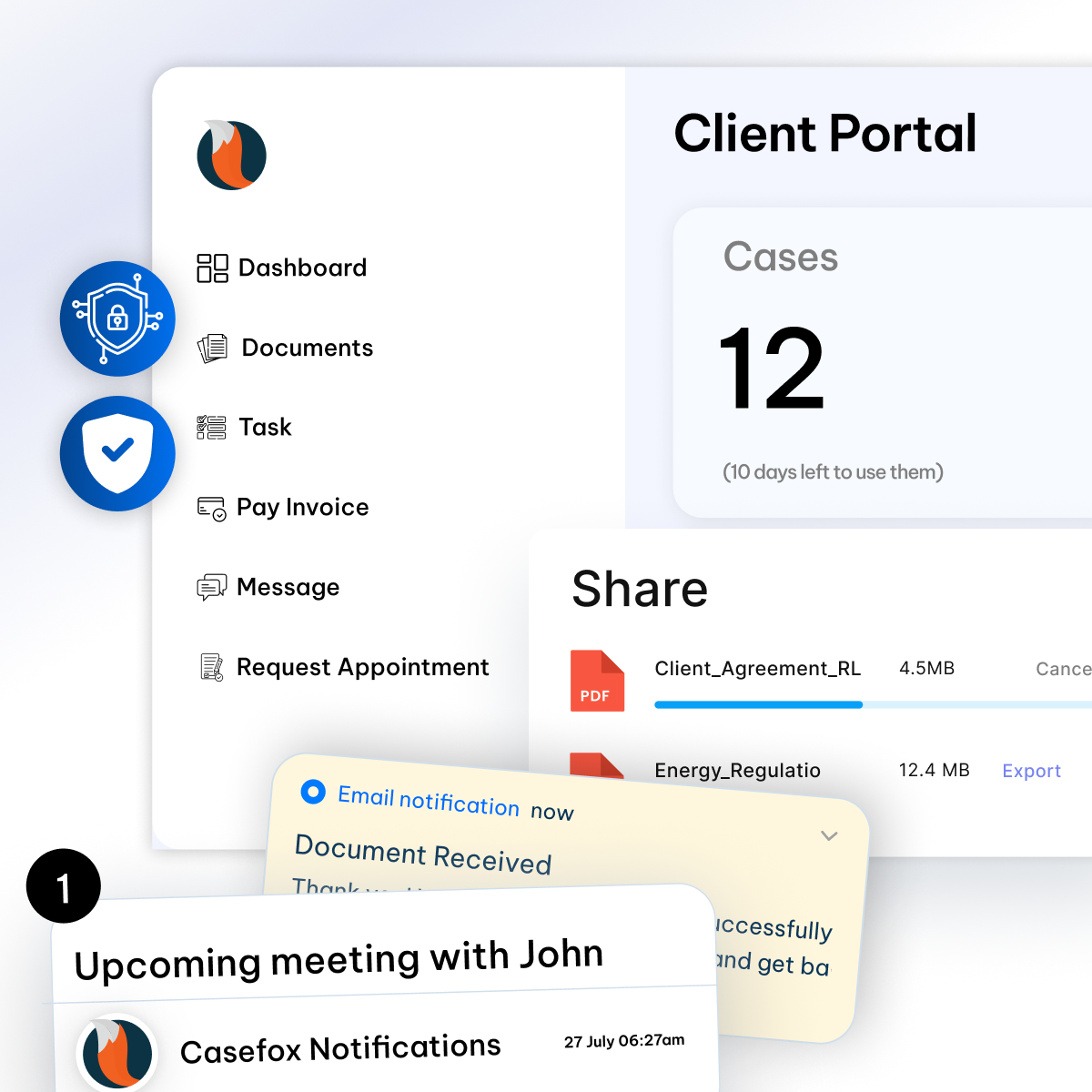 Secure Client Portal in CaseFox estate planning software for attorneys