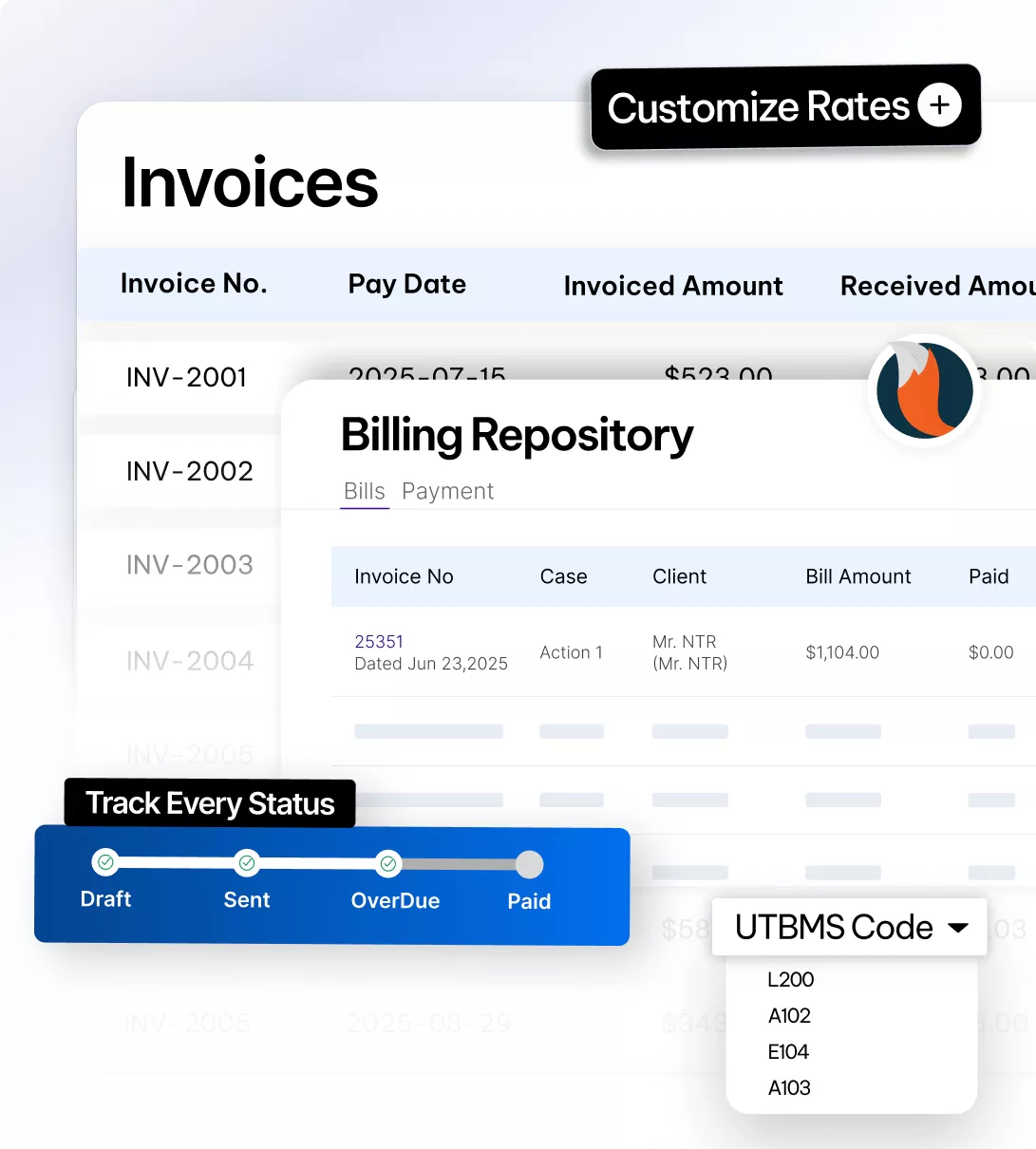 Billing and invoicing feature in the CaseFox software