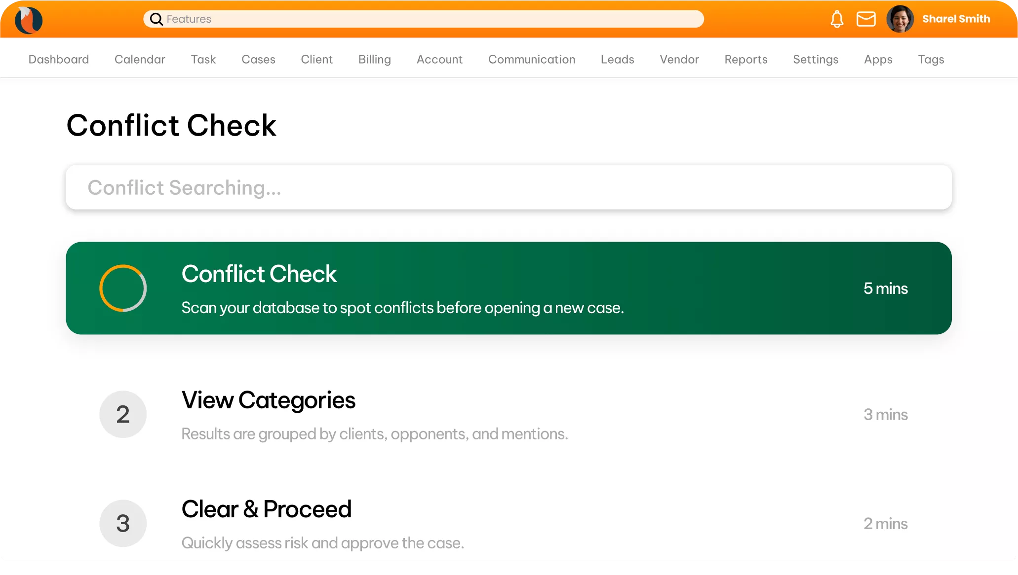 CaseFox UI Law Firm Conflicts Check Software