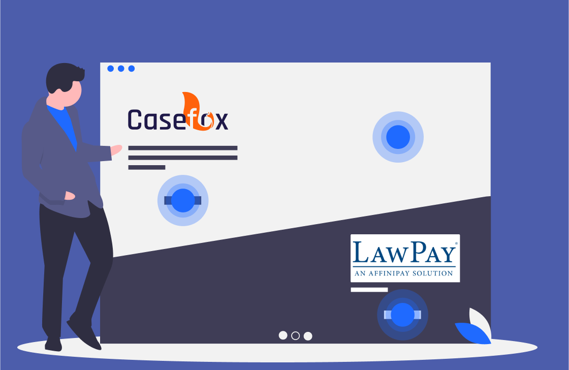 A legal professional pointing out CaseFox and LawPay integration