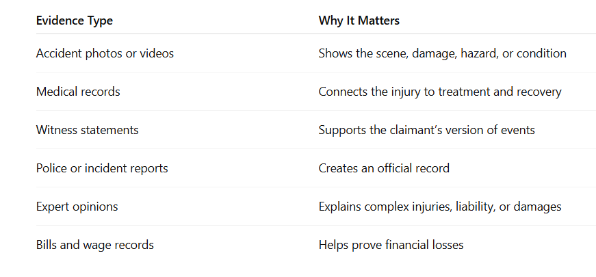 Table of important evidence types