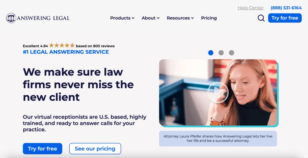 Screenshot of Answering Legal site homepage