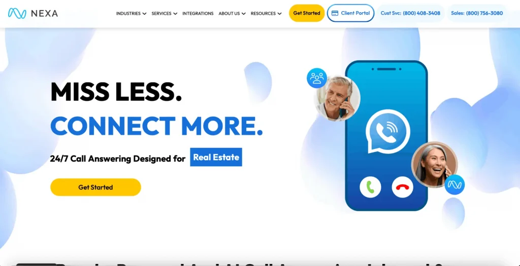 Screenshot of Nexa Receptionists website homepage