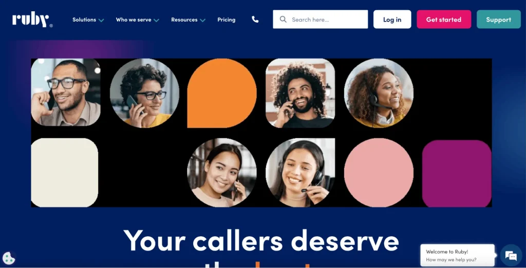 Screenshot of Ruby Receptionists website homepage