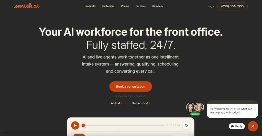 Screenshot of Smith.ai website homepage